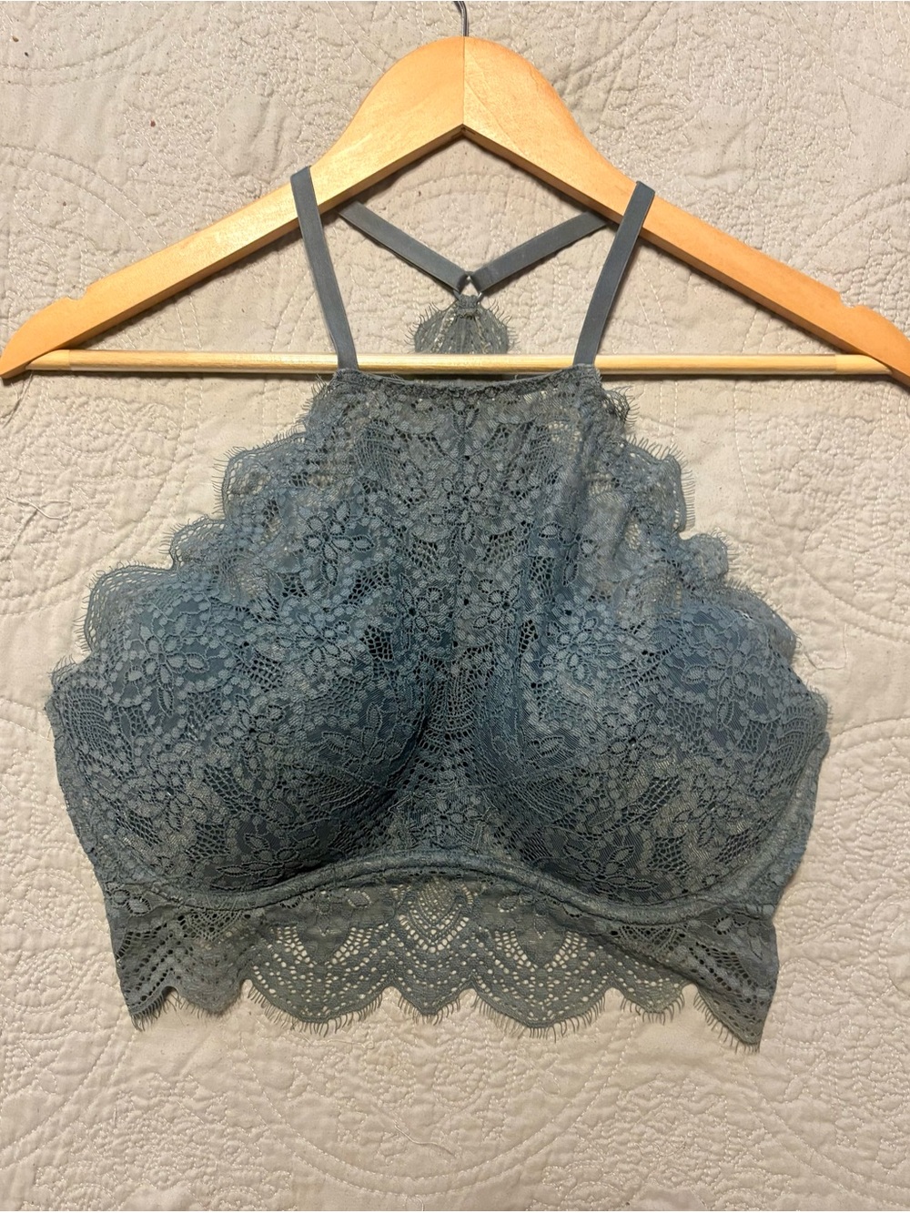 PINK Victoria's Secret High-Neck Lace Bralette in Dusty Blue